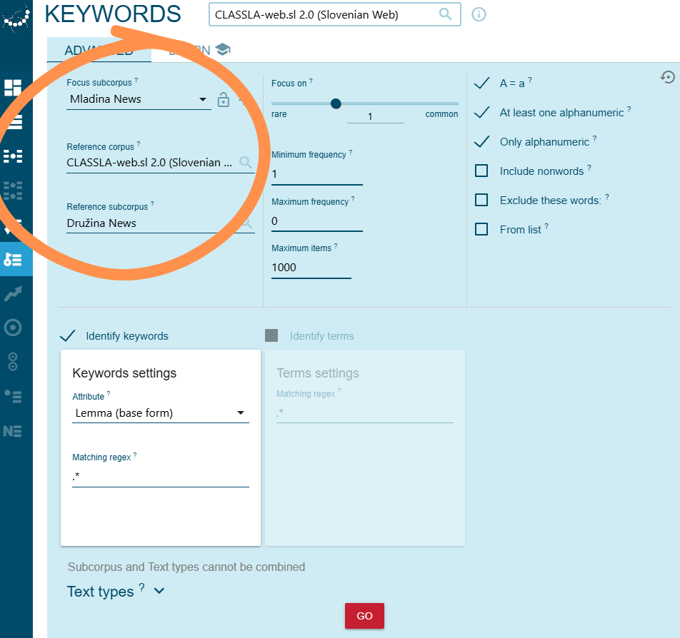 Keyword settings